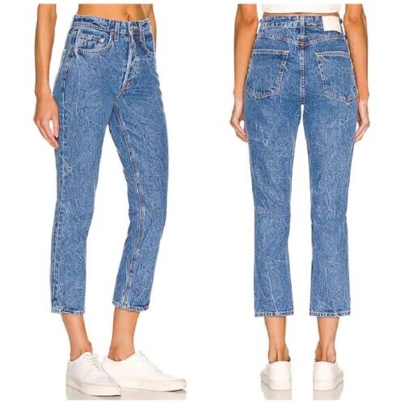 GRLFRND Denim - GRLFRND DENIM THE KOROLINA HIGH RISE STRAIGHT CROP JEANS IN BLUE BAYSIDE SIZE 28